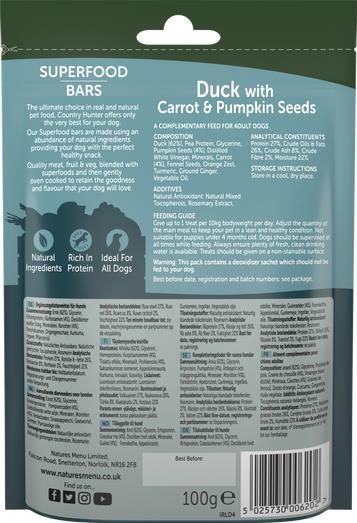 Country Hunter Superfood Bars - Duck with Carrot & Pumpkin Seeds - Dog Treats 100g