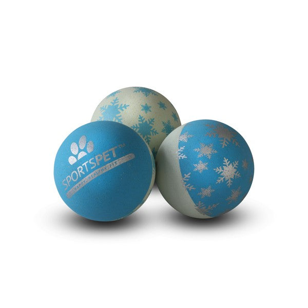 Sportspet Snowflake Glitter Strong Snow Tough Bounce Dog Balls 3pk