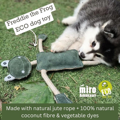 Miro & Makauri Freddie the Frog Eco Friendly Leather & Jute Rope Silent/No Squeaker Dog Toy