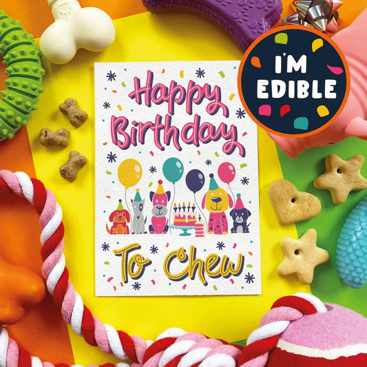 'Happy Birthday To Chew' Bacon Flavoured Edible Card For Dogs