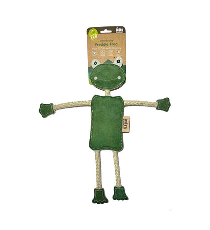 Miro & Makauri Freddie the Frog Eco Friendly Leather & Jute Rope Silent/No Squeaker Dog Toy
