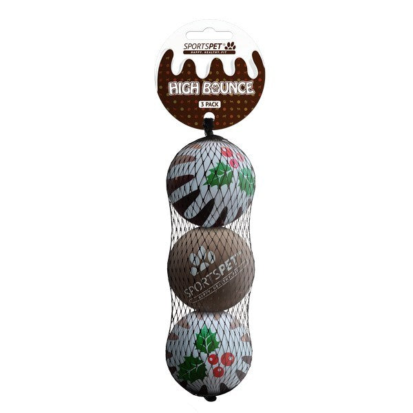 Sportspet Christmas Pudding High Bounce Dog Balls 3pk