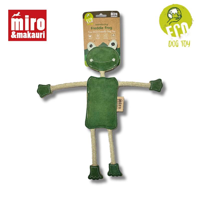 Miro & Makauri Freddie the Frog Eco Friendly Leather & Jute Rope Silent/No Squeaker Dog Toy