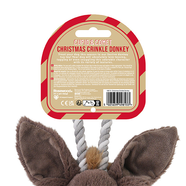 Cupid & Comet Christmas Crinkle Donkey Multi Texture Dog Toy