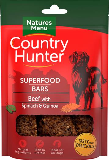 Country Hunter Superfood Bars - Beef with Spinach & Quinoa - Dog Treats 100g
